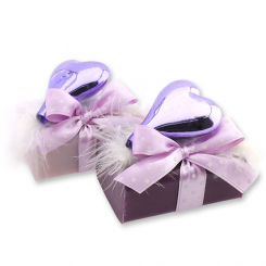 Sheep milk soap 100g decorated with a glass christmas heart, Elderberry/lilac 