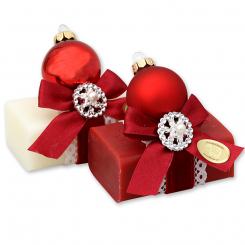 Sheep milk soap 100g deocrated with a glass christmas ball, Classic/pomegranate 