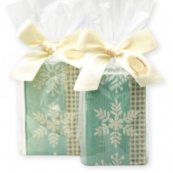 Sheep milk soap 100g decorated with a snowflake ribbon in a cellophane, Classic/salt 