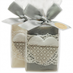 Sheep milk soap 100g decorated with a heart in a cellophane, Classic/christmas rose silver 