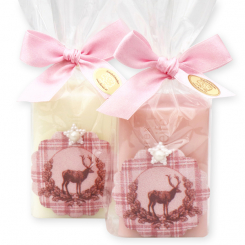Sheep milk soap 100g decorated with a deer in a cellophane, Classic/magnolia 