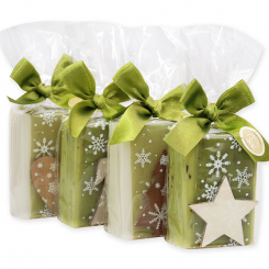 Sheep milk soap 100g decorated with wooden christmas decorations in a cellophane, Classic/verbena 