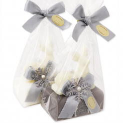Sheep milk soap 100g decorated wtih a soap deer 30g in a cellophane, Classic/christmas rose silver 