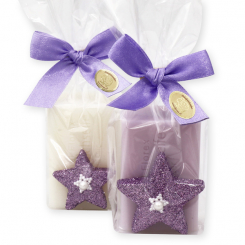 Sheep milk soap 100g decorated with a glitter star in a cellophane, Classic/lilac 