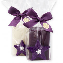 Sheep milk soap 100g decorated with a glitter star in a cellophane, Classic/elderberry 