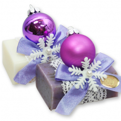 Sheep milk soap 100g decorated with a glass christmas ball in a cellophane, Classic/lavender 