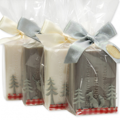 Sheep milk soap 100g decorated with a ribbon 'forest' in a cellophane, Classic/christmas rose silver 