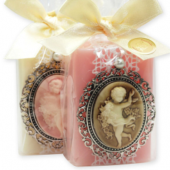 Sheep milk soap 100g decorated with a medallion with an angel in a cellophane, Classic/magnolia 