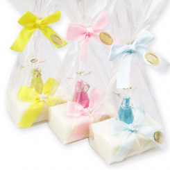 Schafmilchseife eckig 100g dekoriert mit Glasengel bunt in Cello, Classic 