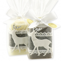 Sheep milk soap 100g decorated with a deer in a cellophane, Classic/christmas rose silver 