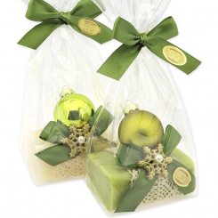 Sheep milk soap 100g decorated with a glass christmas ball in a cellophane, Classic/verbena 