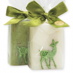 Sheep milk soap 100g decorated with a glitter fawn in a cellophane, Classic/verbena 