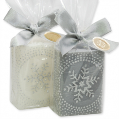 Sheep milk soap square 100g decorated with a snow flake ribbon in cello, Classic/soap for men 