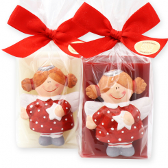 Sheep milk soap 100g decorated with angel in a cellophane, Classic/pomegranate 