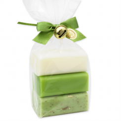 Sheep milk soap 100g decorated with a bell in a cellophane, sorted 