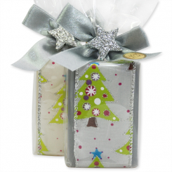 Sheep milk soap 100g decorated with a ribbon in a cellophane, Classic/christrmas rose silver 