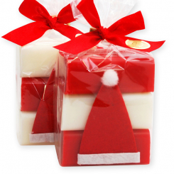 Sheep milk soap 100g decorated with a Santa cap in a cellophane, Classic/pomegranate 