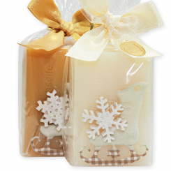 Sheep milk soap 100g decorated with ice-skates in a cellophane, Classic/quince 