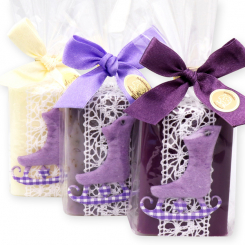 Sheep milk soap 100g decorated with felt ice-skates in a cellophane, sorted 