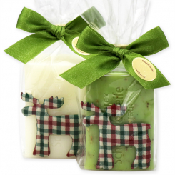 Sheep milk soap 100g decorated with a checkered reindeer in a cellophane, Classic/verbena 