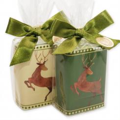 Sheep milk soap 100g decorated with deer-ribbon in a cellophane, Classic/verbena 