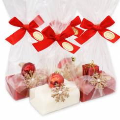Sheep milk soap 100g decorated with christmas motives in a cellophane, Classic/pomegranate 