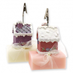 Sheep milk soap 100g, decorated with a house, Classic/peony 