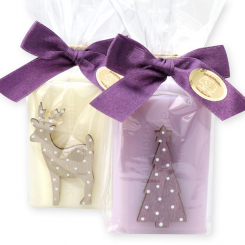 Sheep milk soap 100g decorated with christmas motifs in a cellophane, Classic/lilac 