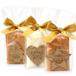 Sheep milk soap 100g decorated with christmass decorations in a cellophane, Classic/quince 