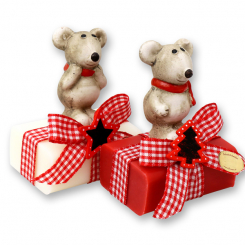 Schafmilchseife eckig 100g dekoriert mit Maus, Classic/Granatapfel 