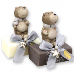 Sheep milk soap 100g decorated with a bear, Classic/christmas rose silver 