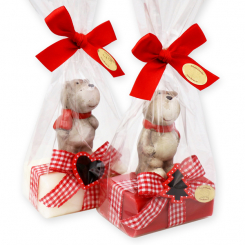 Sheep milk soap 100g decorated with a bear in a cellophane, Classic/pomegranate 