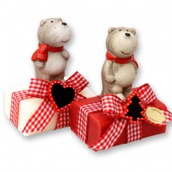 Sheep milk soap 100g decorated with a bear, Classic/pomegranate 