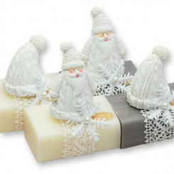 Sheep milk soap 100g decorated with santa, Classic/christmas rose silver 