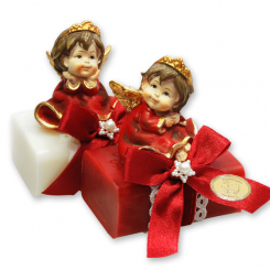 Schafmilchseife eckig 100g dekoriert mit Engel, Classic/Granatapfel 