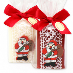 Sheep milk soap 100g decorated with Santa in a cellophane, Classic/pomegranate 
