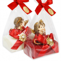 Sheep milk soap 100g decorated with an angel in a cellophane, Classic/pomegranate 