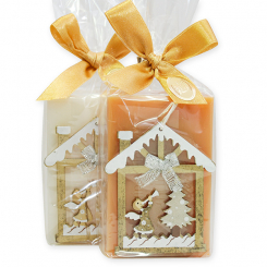 Schafmilchseife eckig 150g dekoriert mit weihnachtlichen Motiv in Cello, Classic/Quitte 
