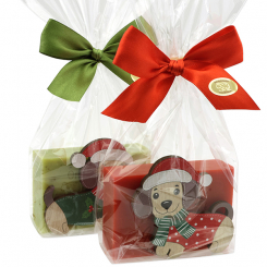 Sheep milk soap 150g decorated with a dog in a cellophane, Verbena/Pomegranate 