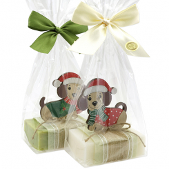 Sheep milk soap 150g decorated with a dog in a cellophane, Classic/verbena 