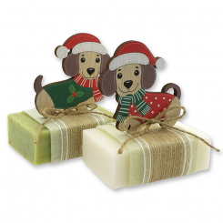 Sheep milk soap 150g decorated with a dog in a cellophane, Classic/verbena 