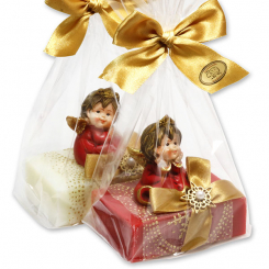 Sheep milk soap 150g decorated with an angel in a cellophane bag, Classic/pomegranate 