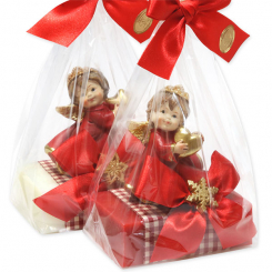 Sheep milk soap 150g decorated with an angel in a cellophane, Classic/pomegranate 