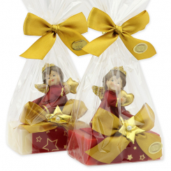 Sheep milk soap 150g decorated with an angel in a cellophane, Classic/pomegranate 