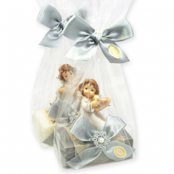 Sheep milk soap 150g decorated with an angel in a cellophane, Classic/christmas rose silver 
