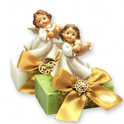 Schafmilchseife eckig 150g dekoriert mit Engel, Classic/Eisenkraut 