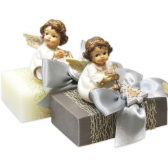 Sheep milk soap 150g decorated with an angel, Classic/christmas rose silver 