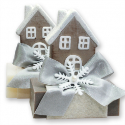 Sheep milk soap 150g decorated with a house, Classic/christmas rose silver 