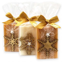 Sheep milk soap 150g decorated with a snowflake in a cellophane, Classic/quince 