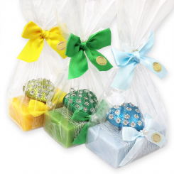 Sheep milk soap star 150g decorated with heart in a cellophane, sorted 